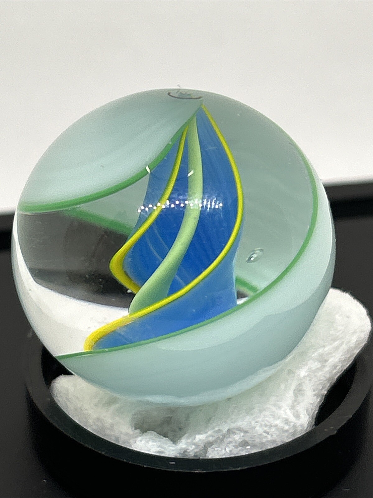 Vintage Large Spiral glass Marble green blue yellow color