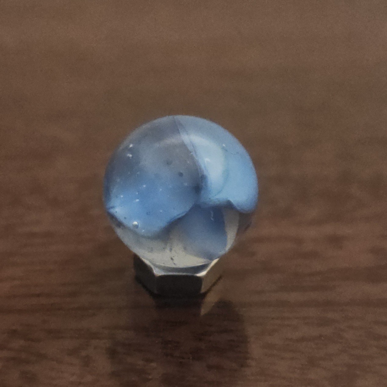C E Bogard Blue 4-Lobe Floppy Cats Eye Clear Glass .625 Marble