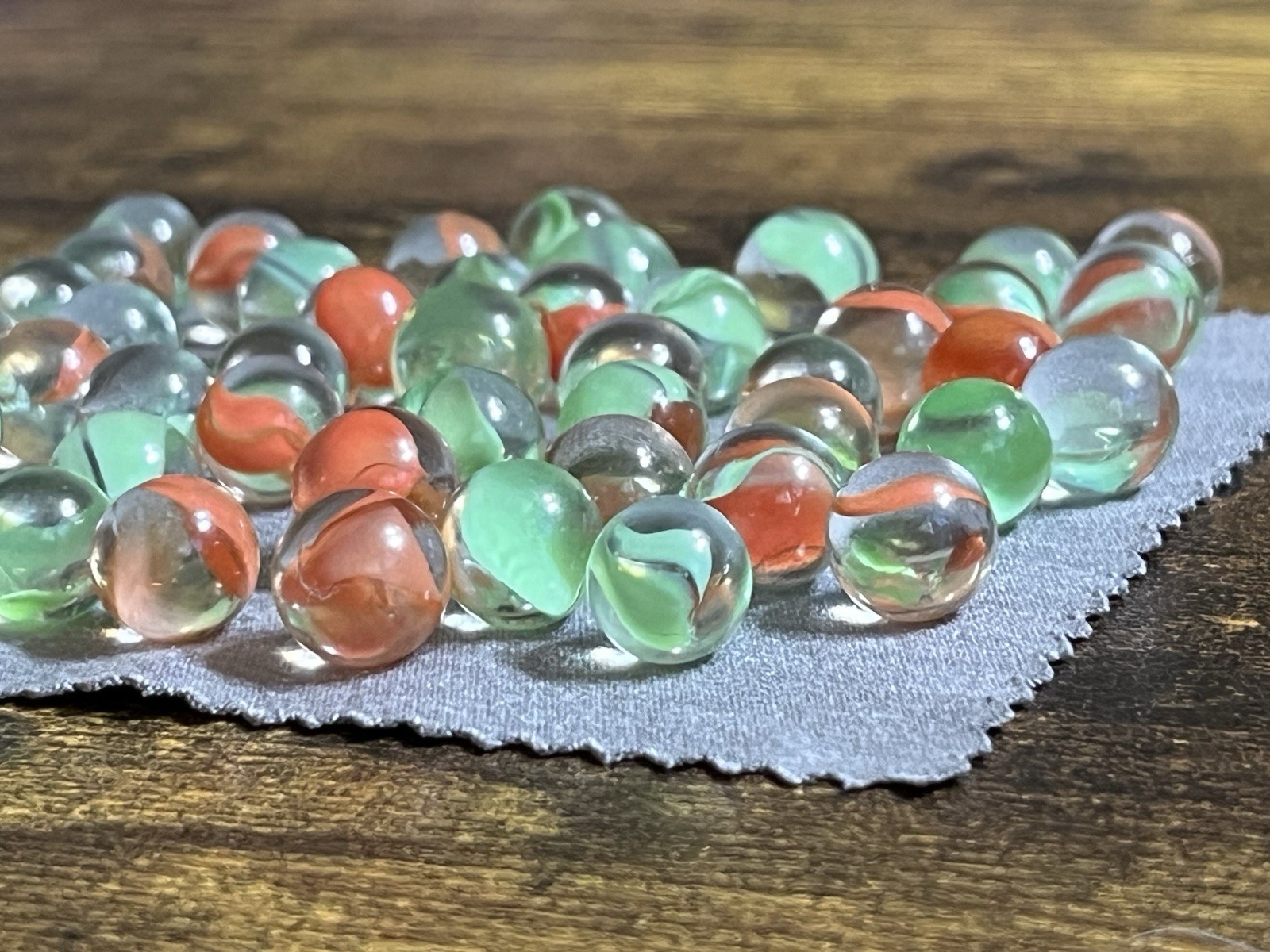 Vintage Mini Marble Lot Of 50 Marbles Red & Green