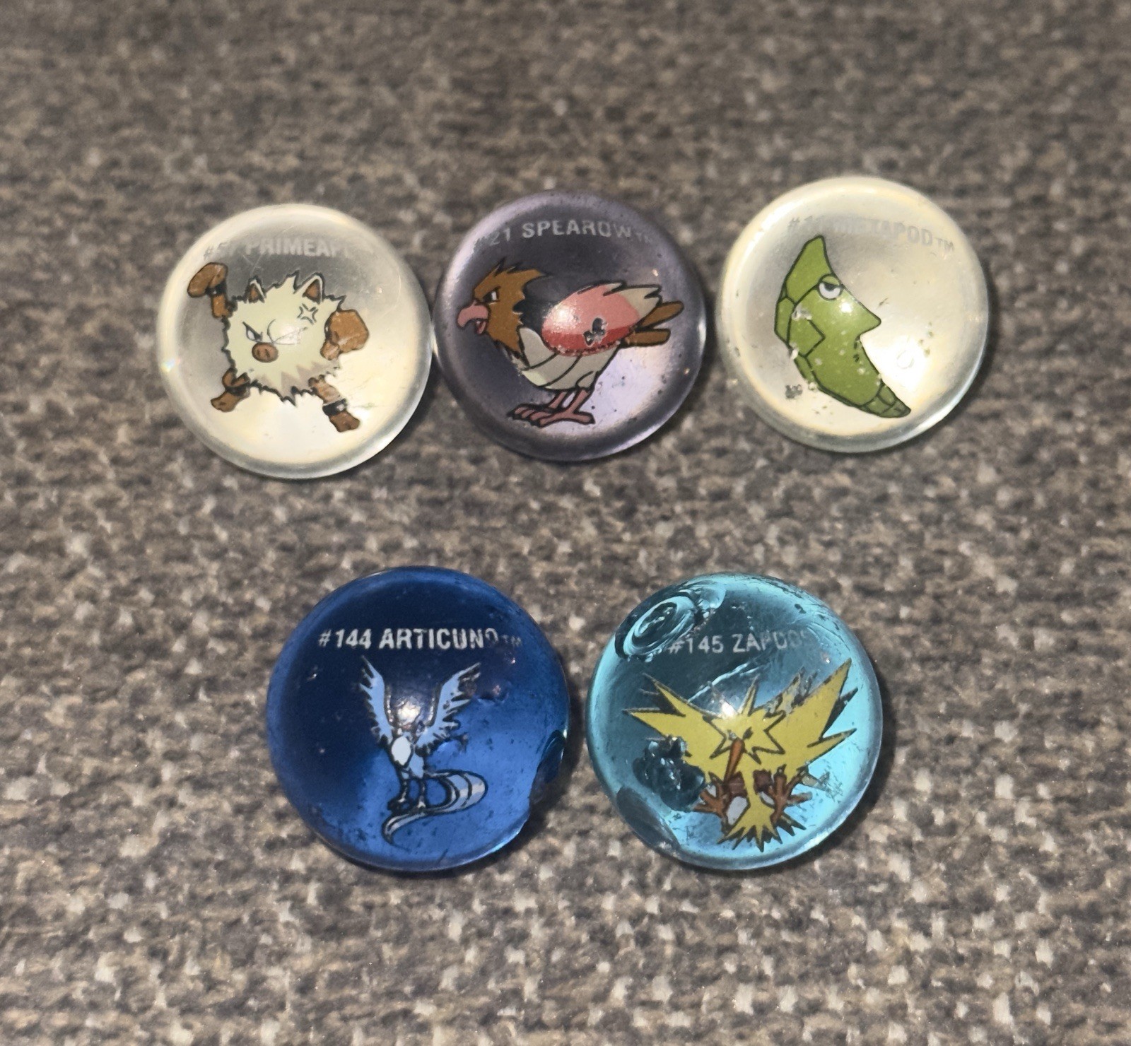 Vtg Pokemon Marbles Lot of 5 Bandai Toy Biz 1999 – Articuno Zapdos Metapod READ