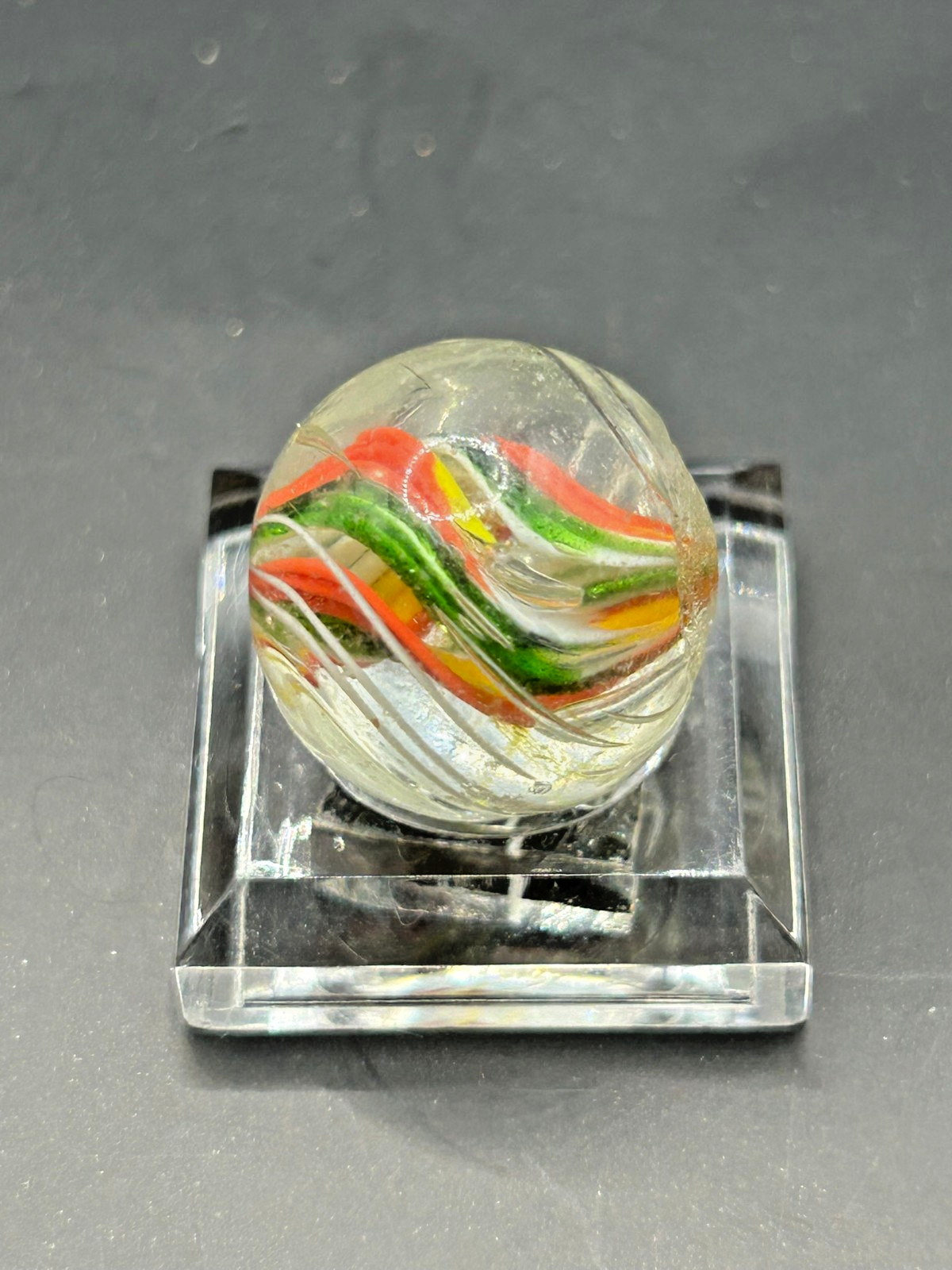 Antique German Jelly Divided Core w/Green AV & Latticino Marble 21/32″ NM- E2.6