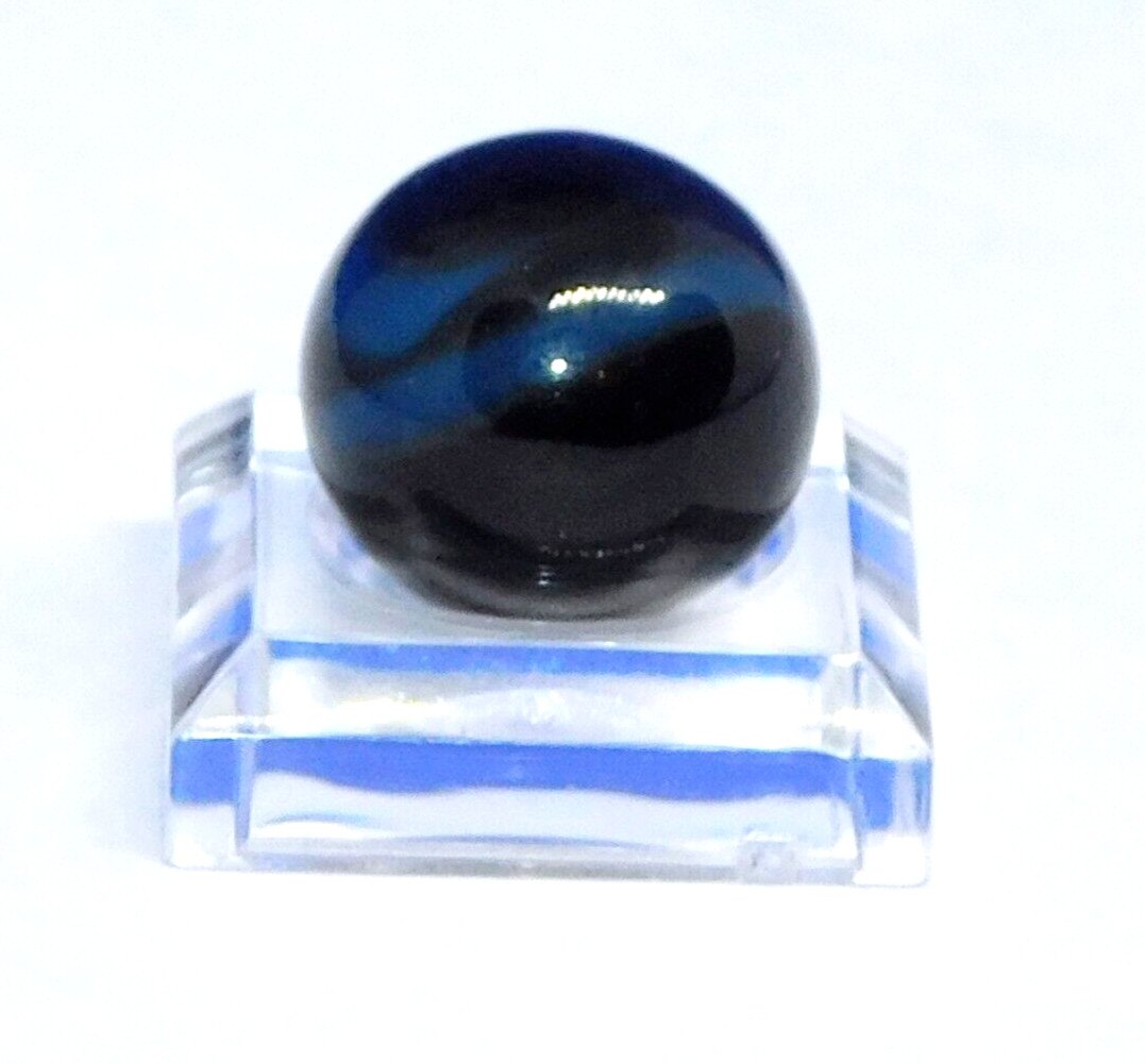 Vintage Marble Black Blue ‘9’ Opaque Swirl Christensen? Pontil NM+ 0.60″ #0-105