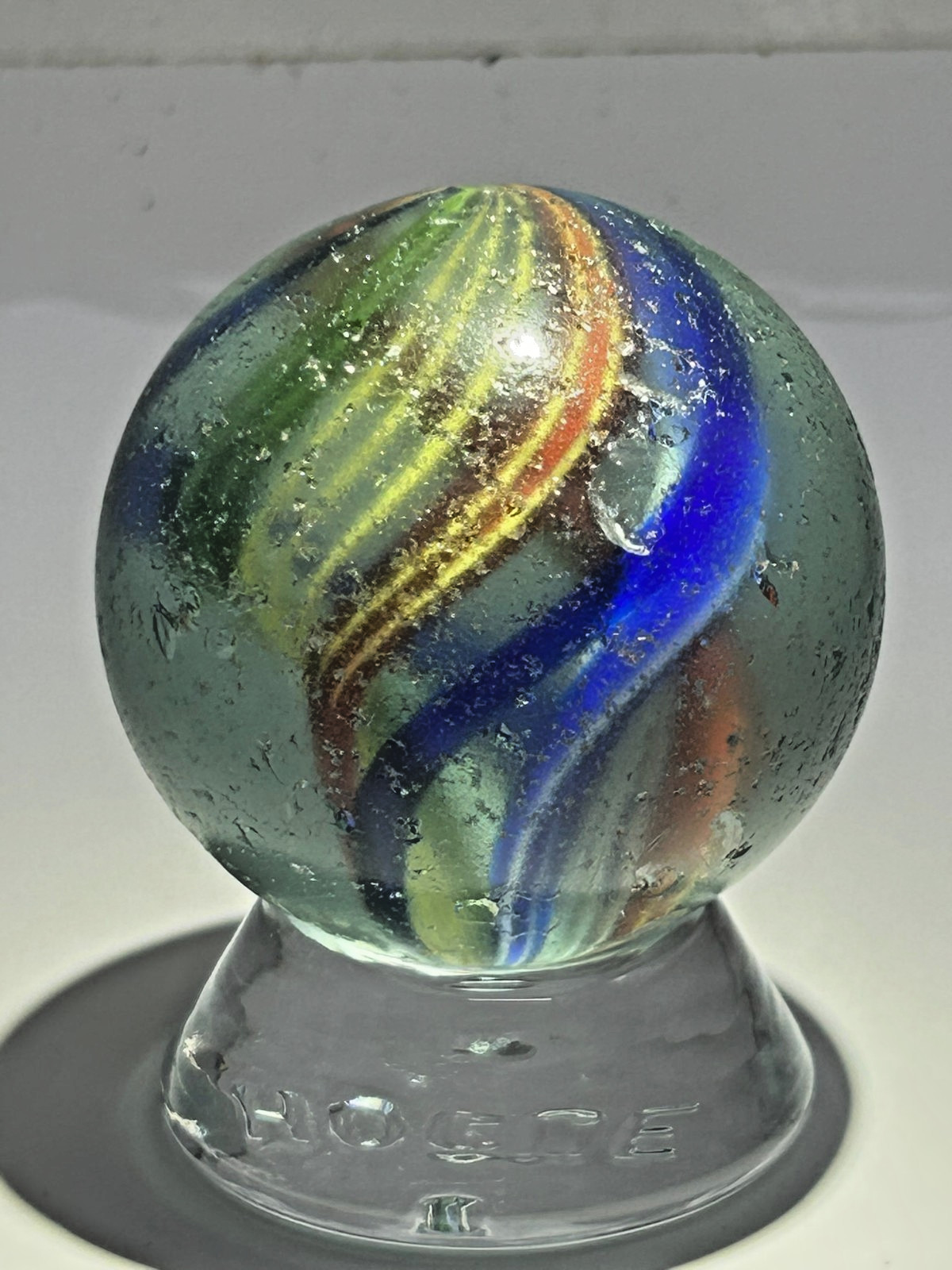 Antique German Handmade Divided Core Jelly Ribbon Swirl Marble 1-51/64″ NM E3.15