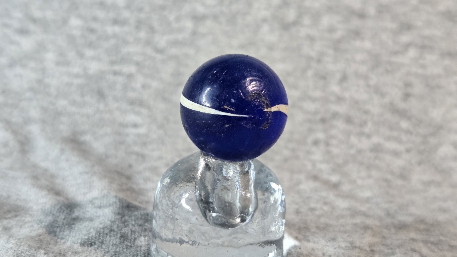Handmade German Marble – Translucent Blue with Two White Stripes Vintage #001