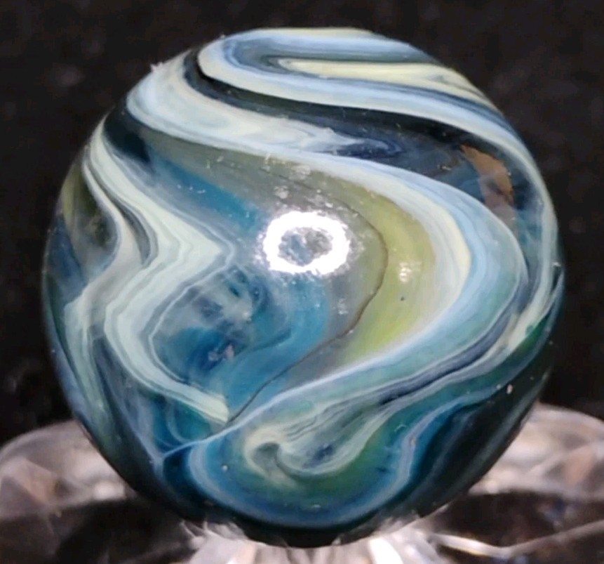 .72″ EXCEPTIONAL D.A.S. MARBLES RAMS HEAD SWIRL-GLASS TOYS MINT-