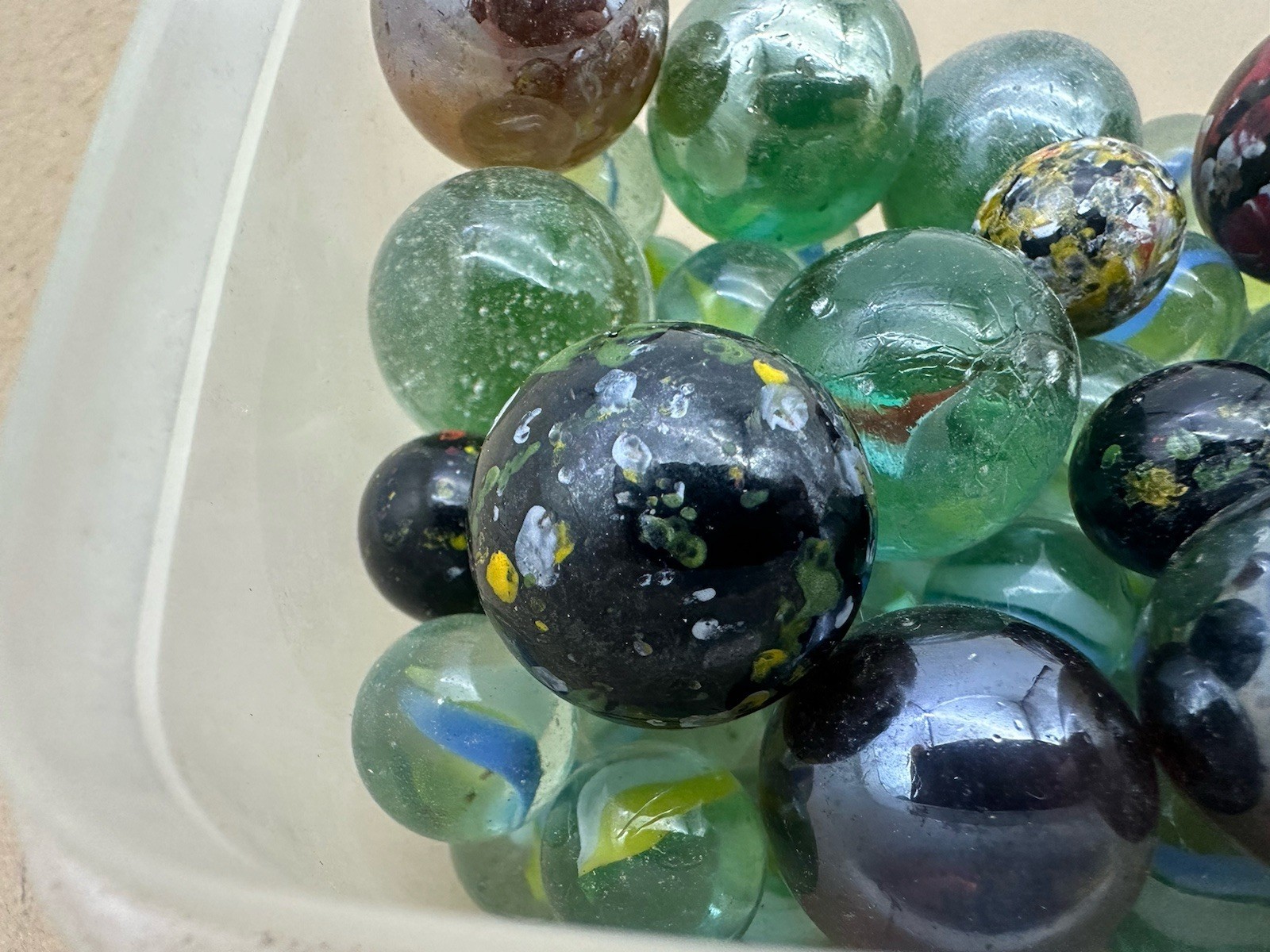 Vintage Confetti Swirl Speckled Silver Clear Glass Marbles Mixed Lot