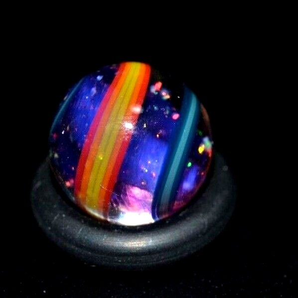 BRYAN TRILLAS GLASS MARBLE/.493″-UV CARNIVAL-YELLOW,ORANGE,RED,LAVENDER,TEAL +