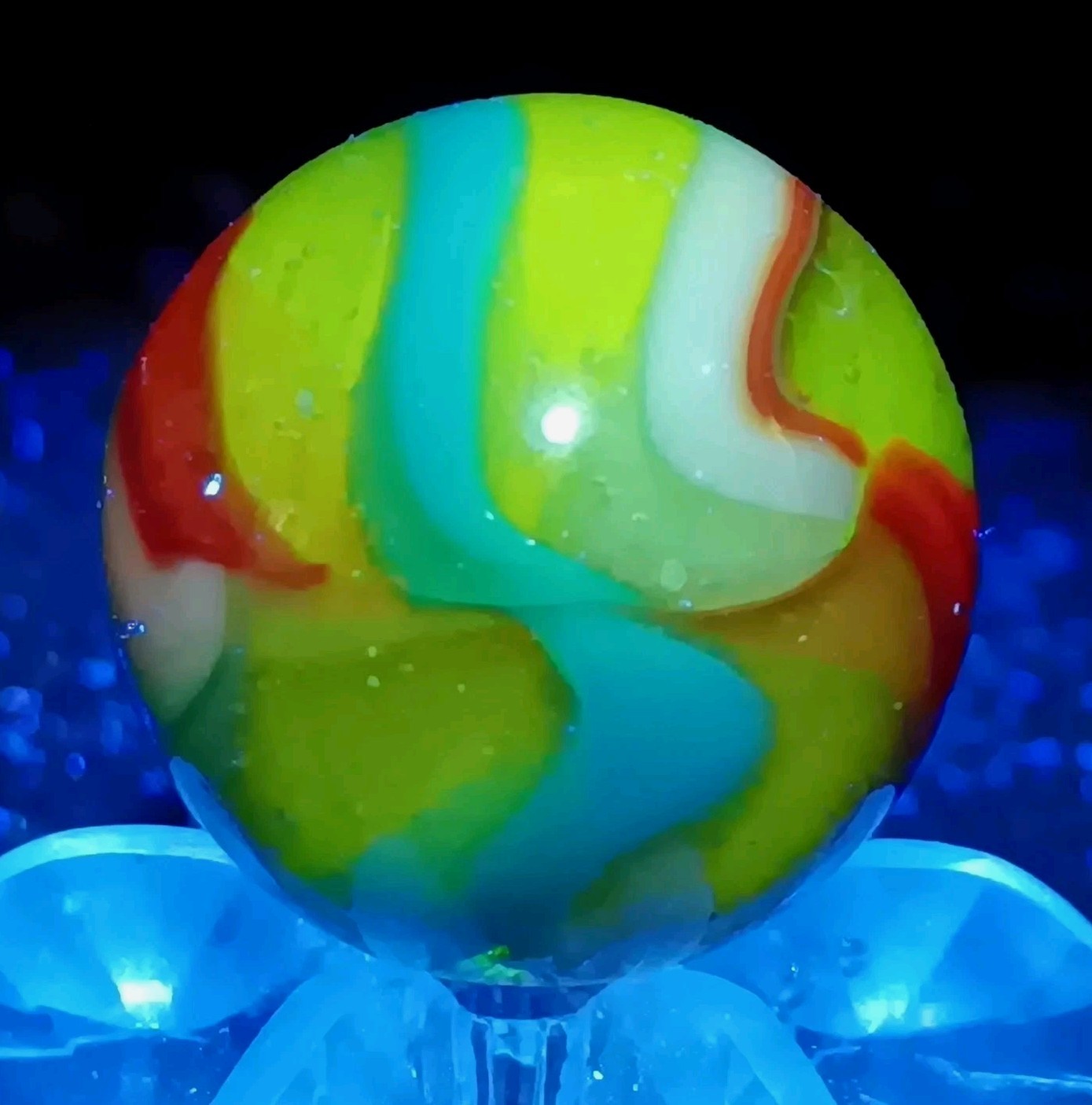 Vintage Pelter Glass NLR Multi-Color Rainbo Marble. W-Oxblood. .66″ Mint. HTF