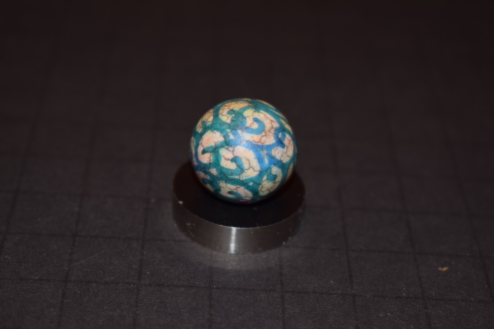Antique Hand Painted, Fired Clay Abstract Toy art Marble Shooter Size .765″ GC