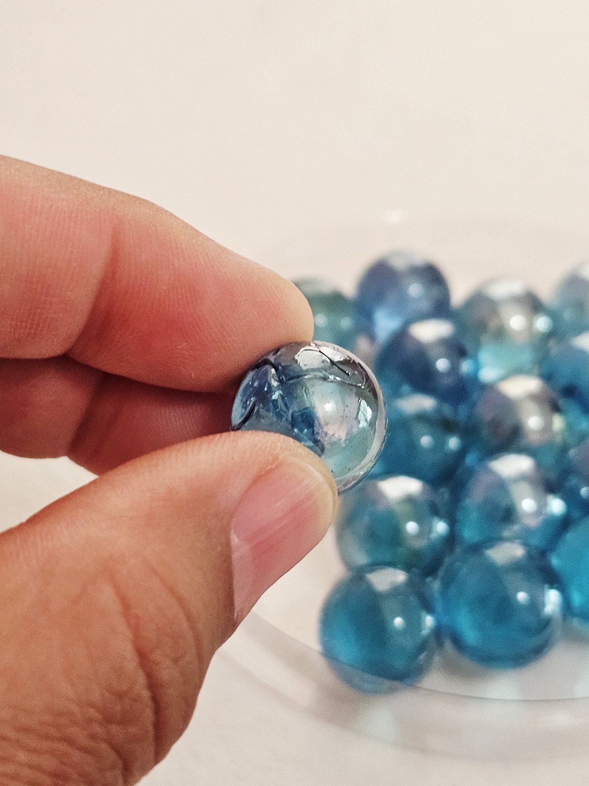 Lot Of 18 Iridescent Blue Marbles Vintage