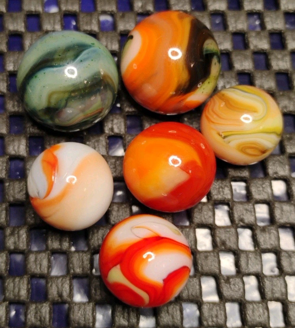 .72″-.55″ JABO/D.A.S. MARBLES LOT X6💥SWIRL TOYS MINT/NM+