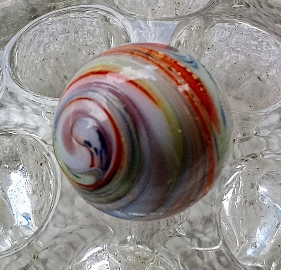 11/16 in. Christensen Agate Com. Hand Gathered Clear Glass Guinea With 9 & Tail