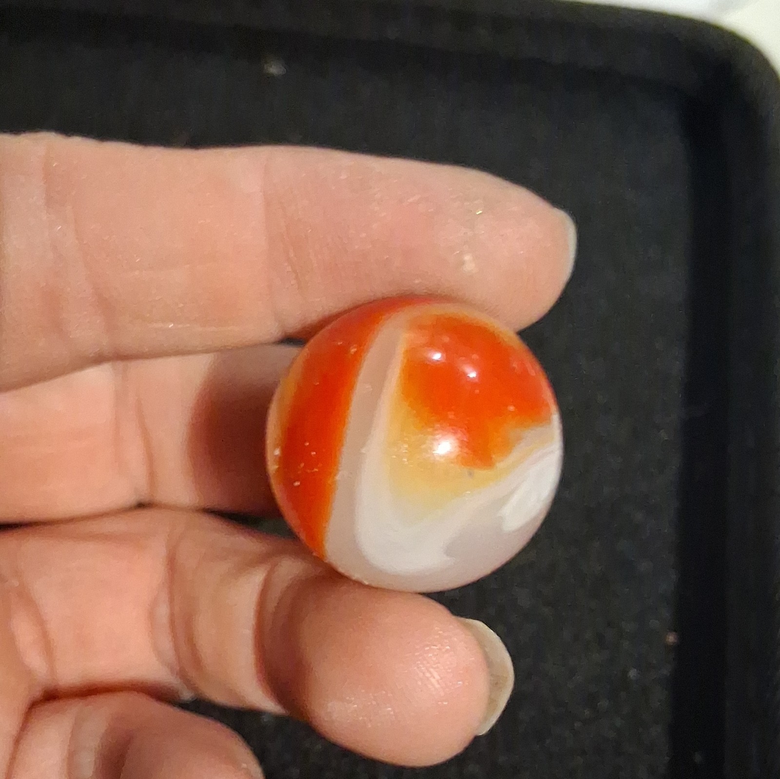 Vintage Akro Agate Corkscrew Shooter Marble Orange White Opaque Swirl