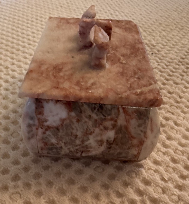 VTG pink marble Lidded Trinket Box ( Small Flea Bite On Corner Of Lid)