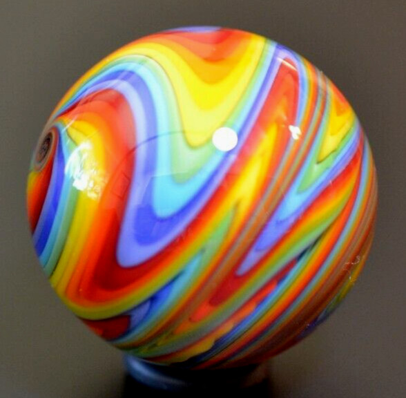 JAY SLACK GLASS MARBLE/1.417″-TRIPLE REVERSE RAINBOW-CRAZY TIGHT-LIME,TURQ,GRN