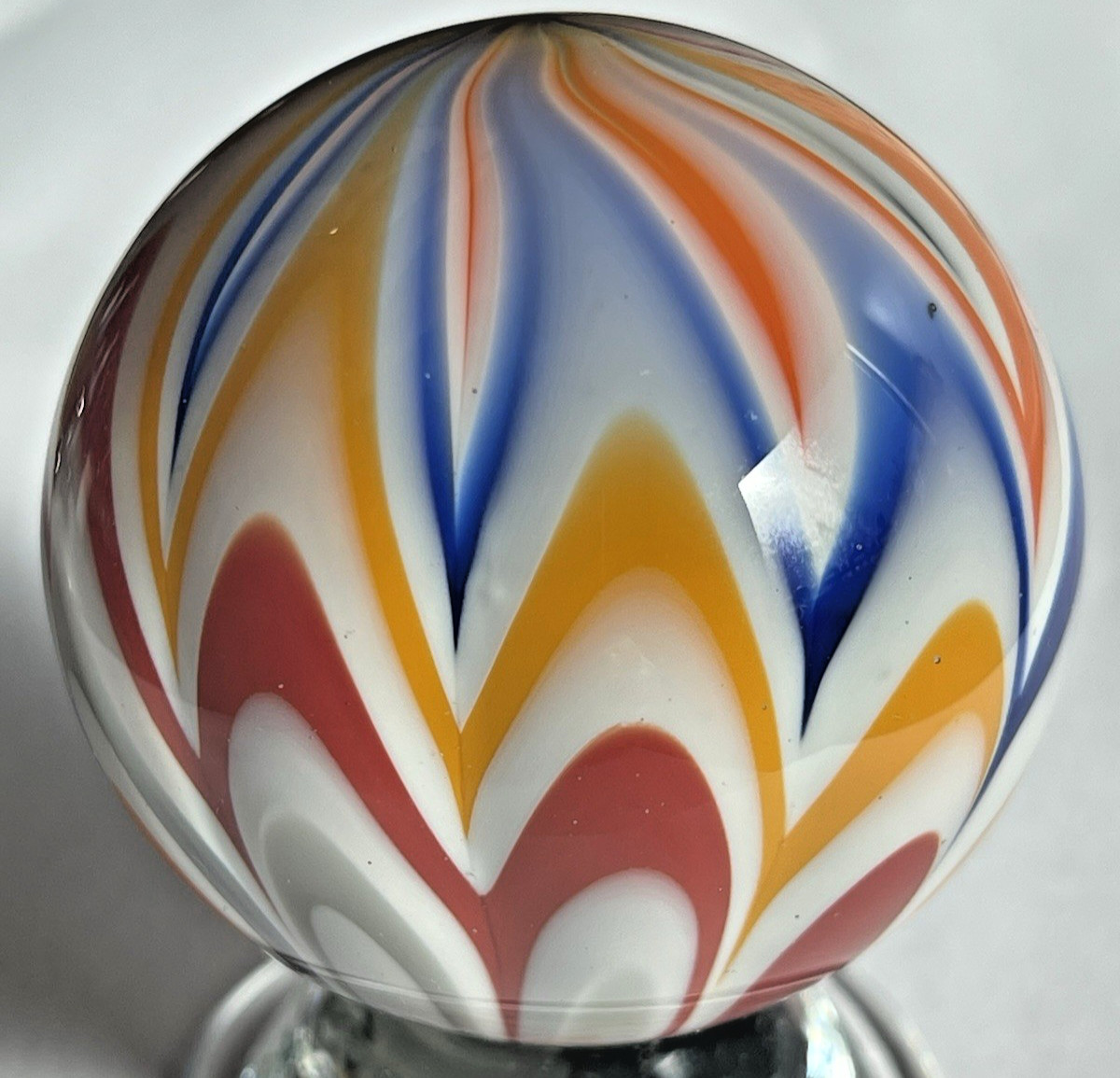 2003 RICK DAVIS SIGNED MARBLE GLASS ART HUGE 1.96″ BALLOON RIDE ORANGE BLUE RED