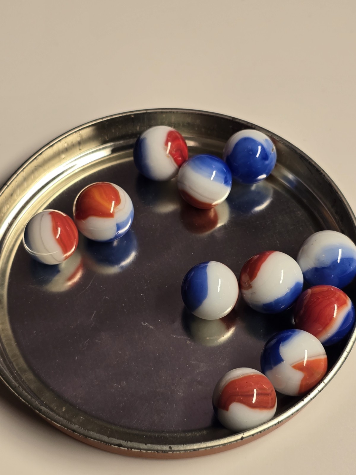 Vintage Assorted Patriot Red White Blue Glass Marbles Shooter Target Size 11pc