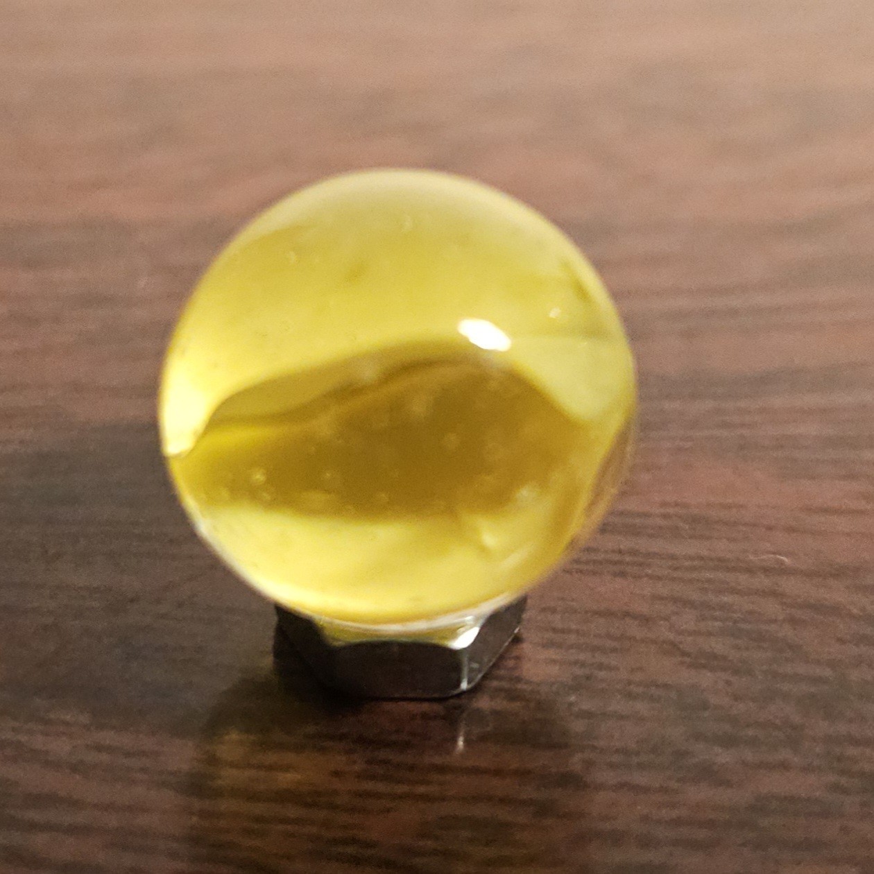 C E Bogard Yellow Cadmium Glow Cats Eye Clear Glass Marble