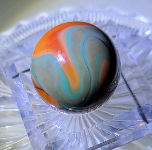 Vintage CAC Christensen Agate Flame Swirl Jumbo Shooter Marble .96″ RARE UV GLOW