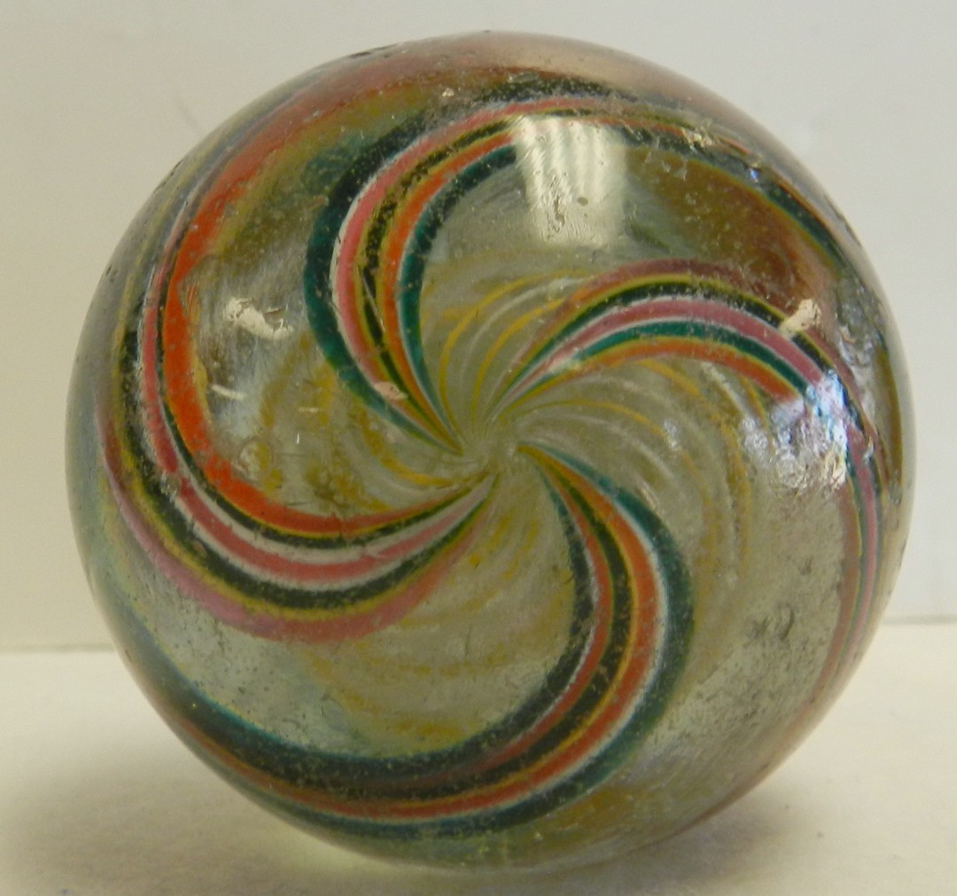 #20897m Huge 2.08 Inches Vintage German Handmade 2 Color Latticino Marble