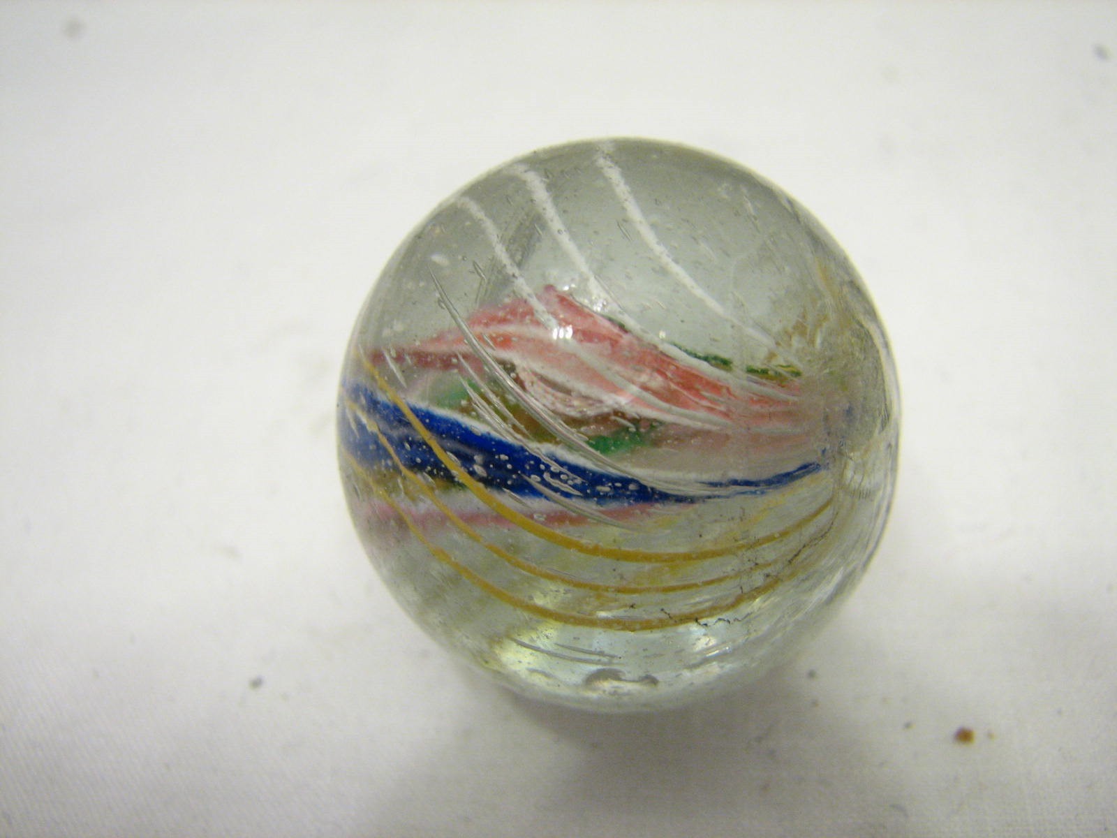 3 Lg Vintage Rainbow Latticino Caged Swirl Marble Blue Pink Green Yellow Shooter