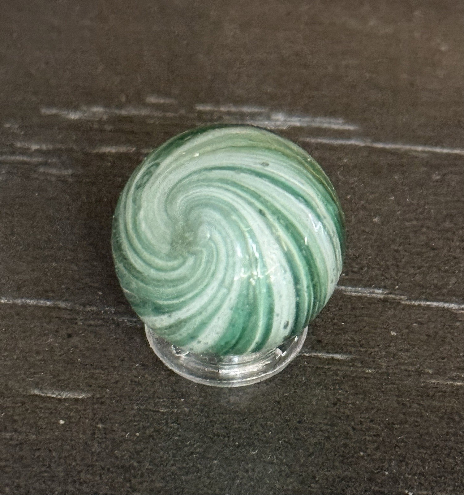 Antique German Handmade Onionskin Glass Marble Green Swirl 5/8” Ground Pontil