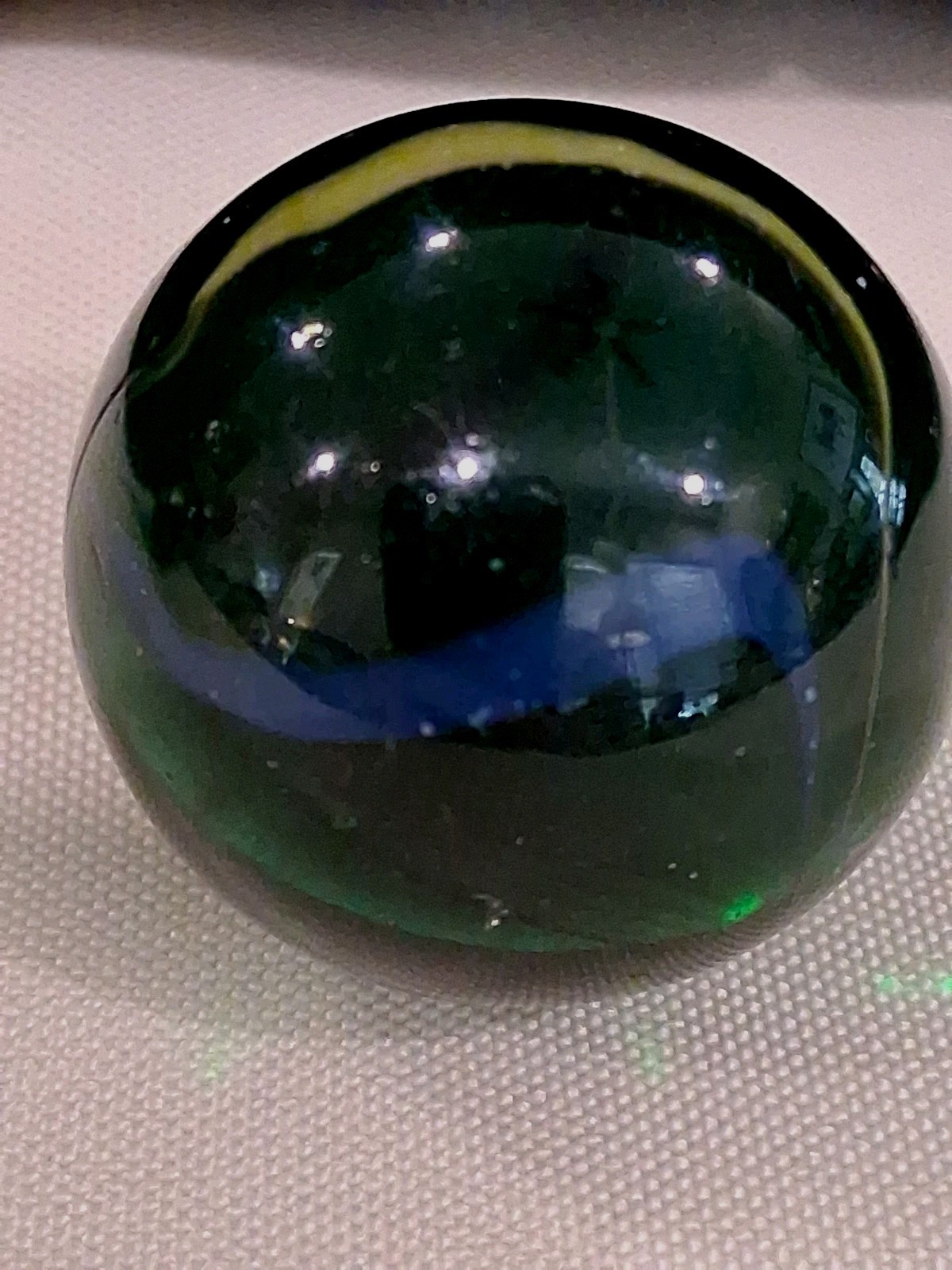 2 VTG 1.25″ Marbles: Translucent Dark Green Glass & 3 swirls:Blue,Yellow&White