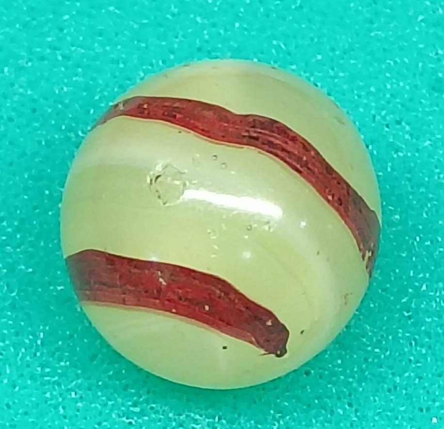 Vintage AKRO AGATE Lemonade Oxblood Swirl UV Translucent Base Marble .64″ N-Mint