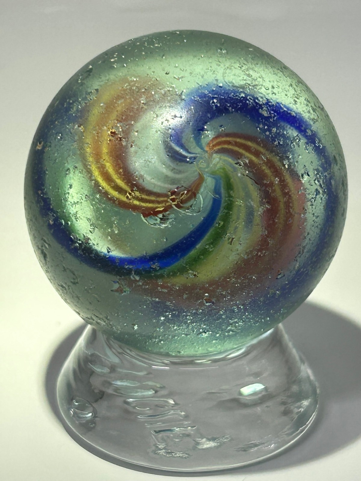 Antique German Handmade Divided Core Jelly Ribbon Swirl Marble 1-51/64″ NM E3.15