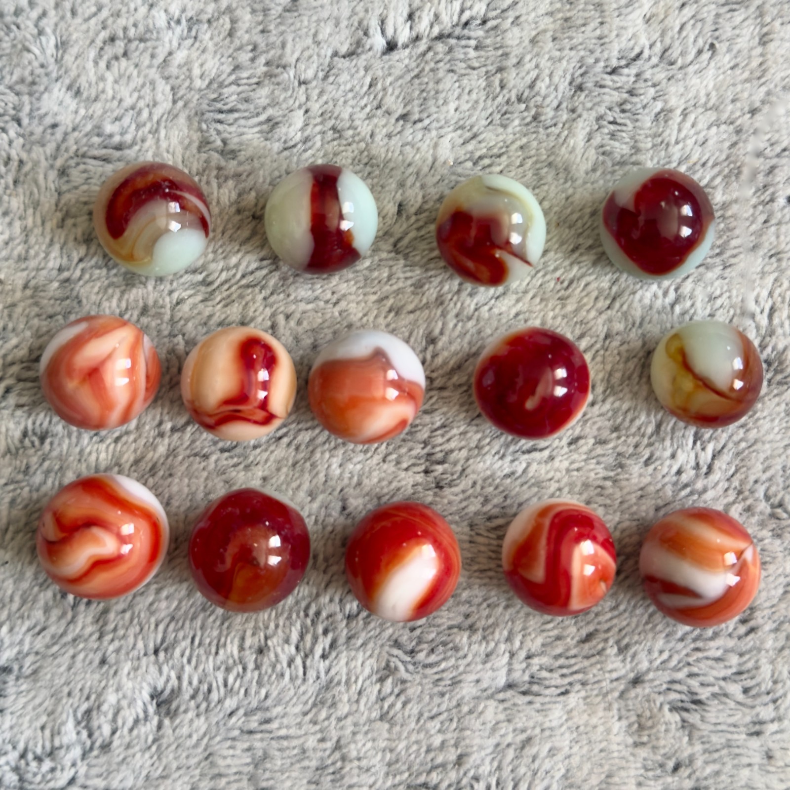Vintage UV Glow Glass Marbles Opaque Red Orange Tones Lot of 14