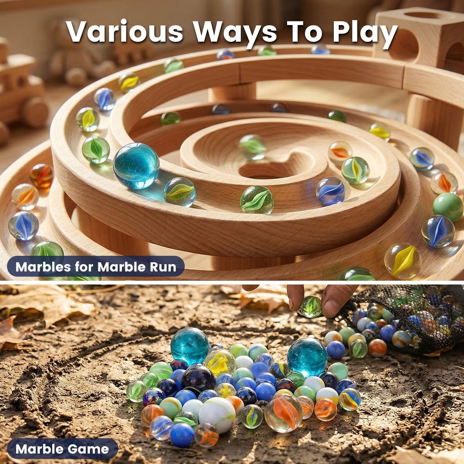 SallyFashion 66PCS Glass Marbles for Kids, 3 Sizes mixed size, Style-2
