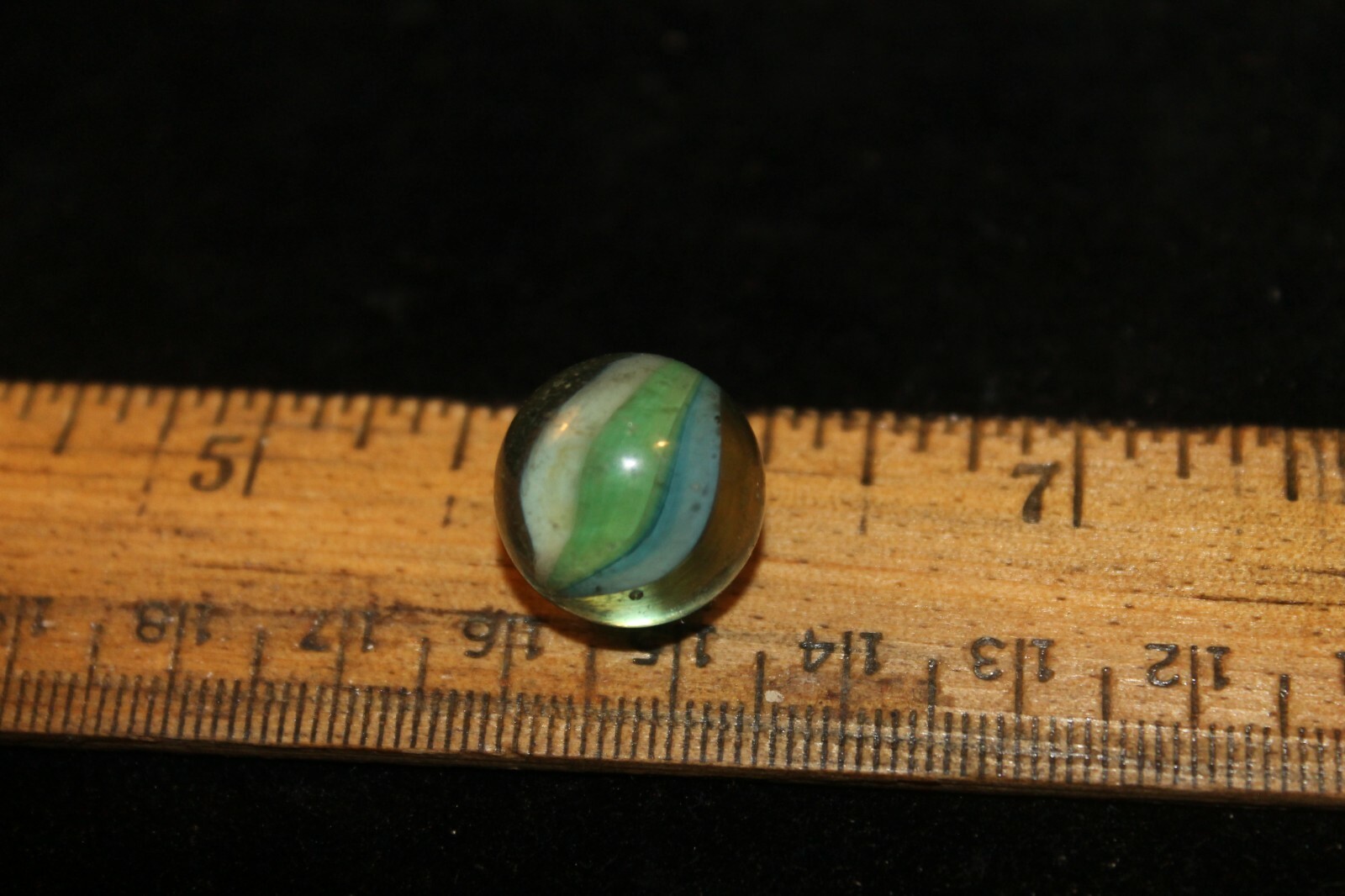 Vintage Early Machine Made Marble Cat’s Eye Blue Green White Clear