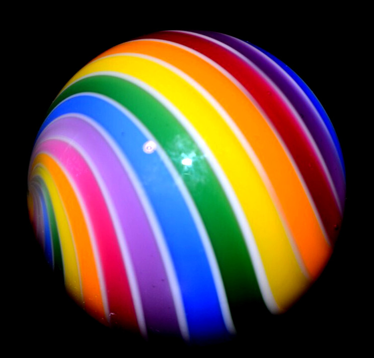 HOT HOUSE GLASS MARBLE/1.721″-DICHROIC RAINBOW & WHITE JOSEPH’S COAT-FAST SHIP