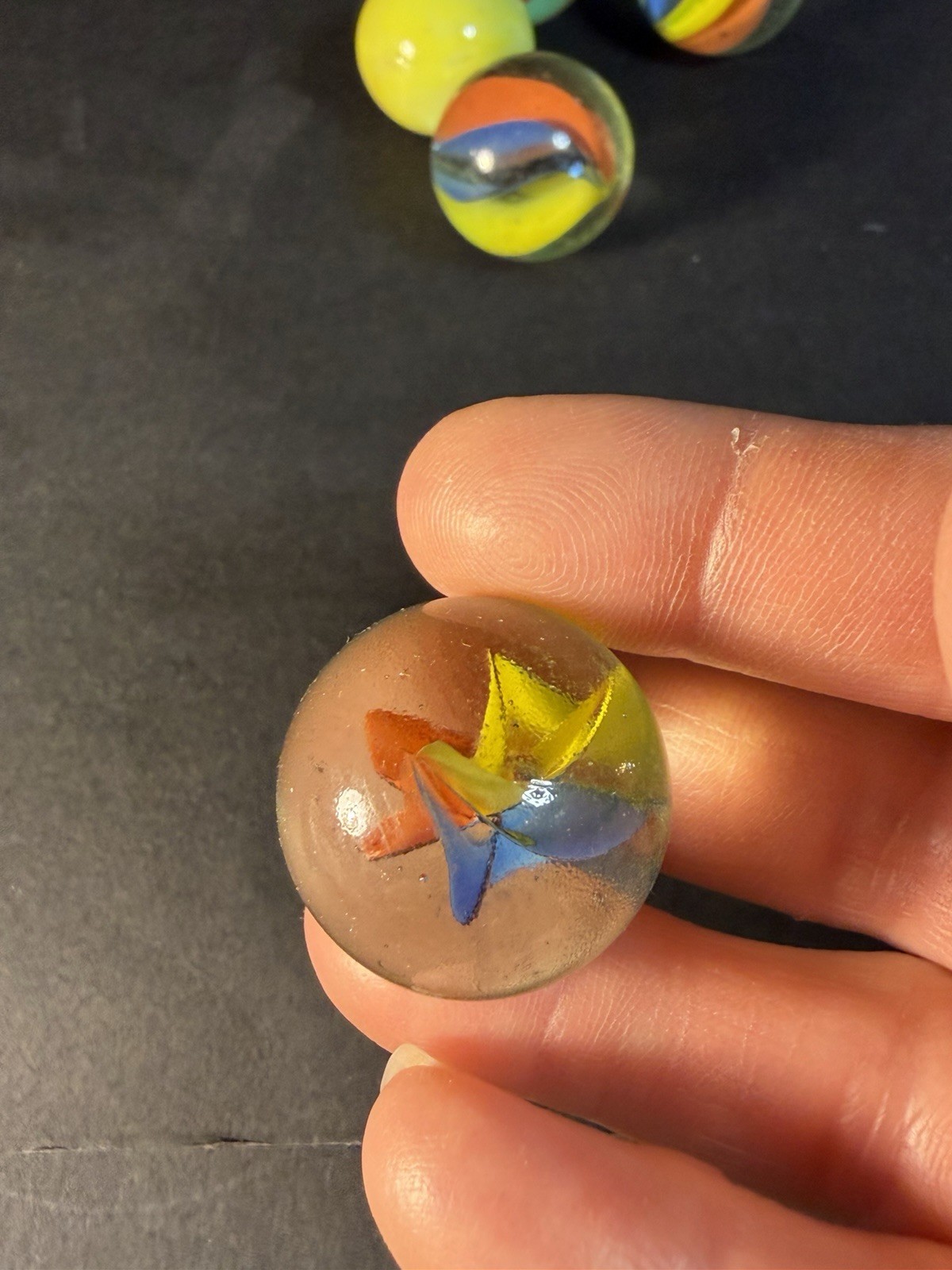 6 Cats Eye 1” Shooter Marbles Plus Two Other Solid Color Marbles