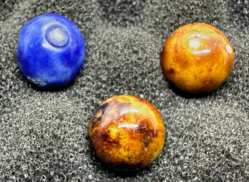 3 ANTIQUE BENNINGTON MARBLES BLUE BROWN FANCY 1800’s HANDMADE GLAZED variation