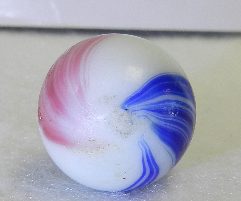 #18233m Nice Vintage German Handmade 2 Color Banded Opaque Marble .69 Inches