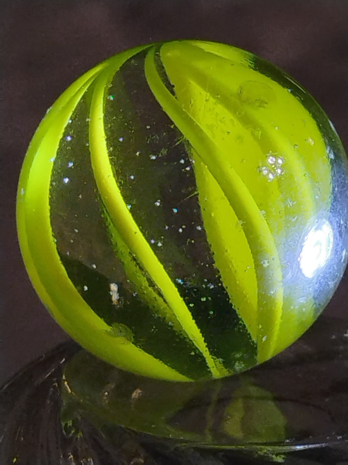 Vintage .98 Peltier Vitro Foreign 8 Vein Yellow Caged Cat’s Eye Shooter Marble?