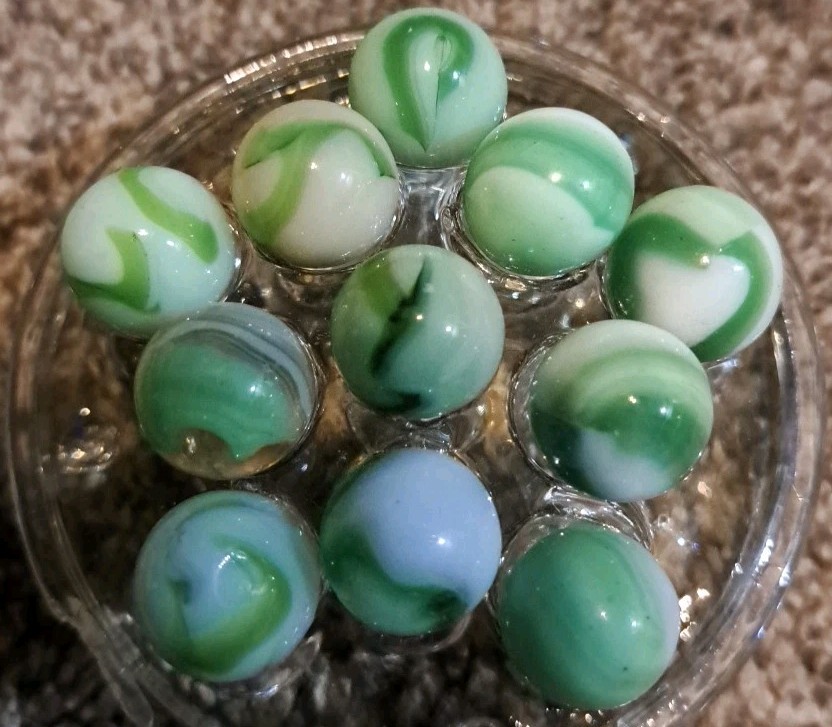 Lot Of 11 Estate Sale Marbles In Greens. Not UV
