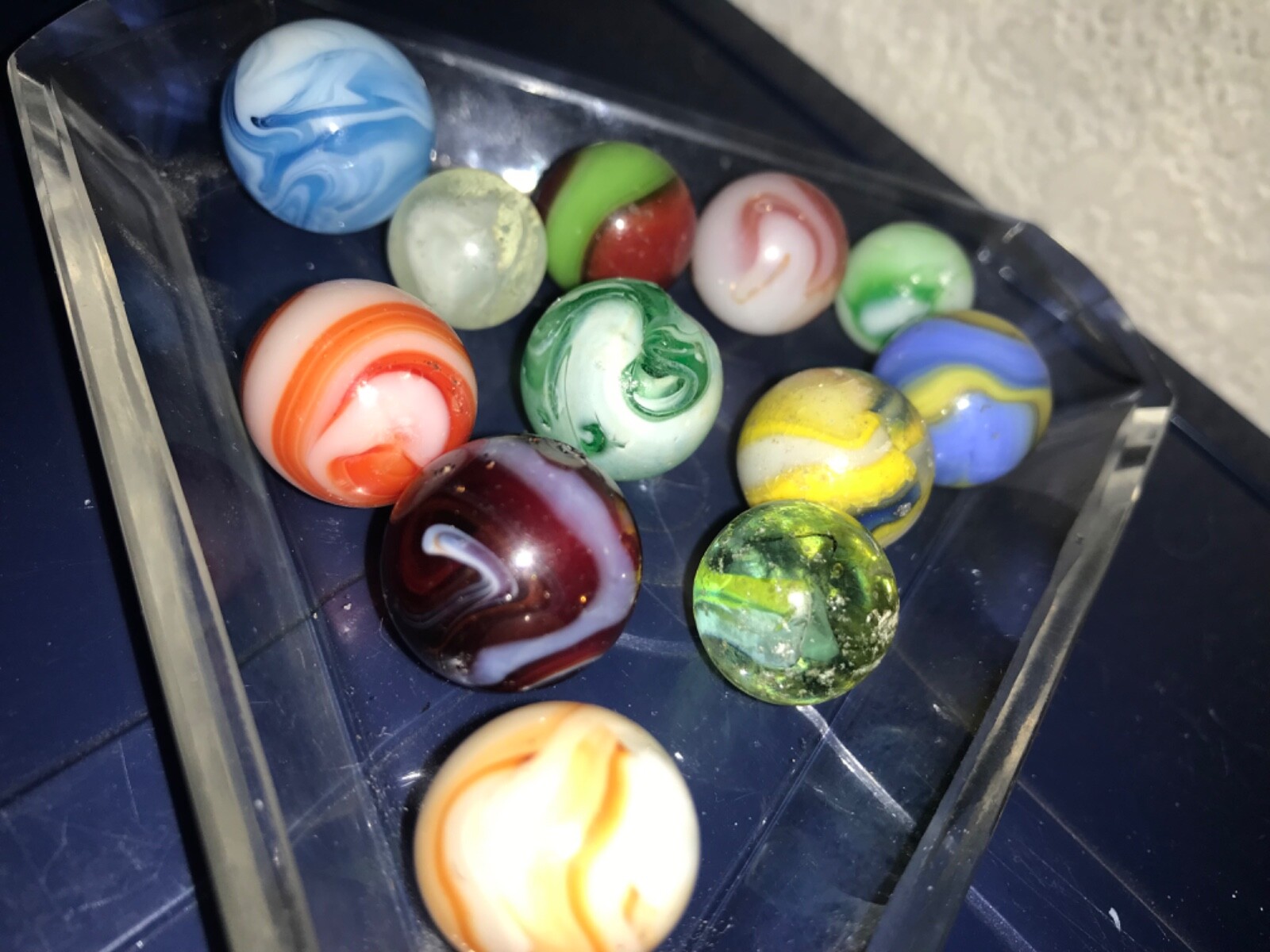 12 Antique Vintage American Machine Made Damaged Marbles