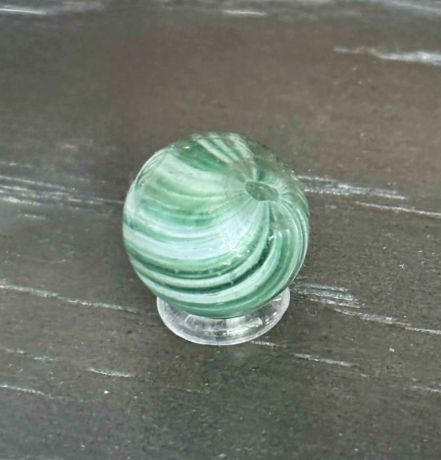 Antique German Handmade Onionskin Glass Marble Green Swirl 5/8” Ground Pontil