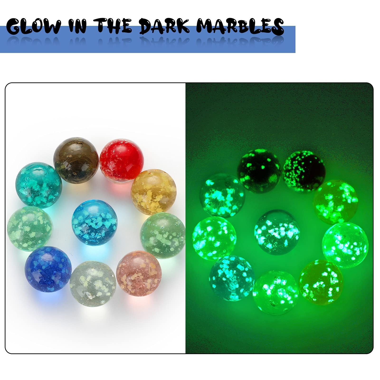 100 Glow in the Dark Colorful Glass Marbles – Luminous Multi-Color for Games & D