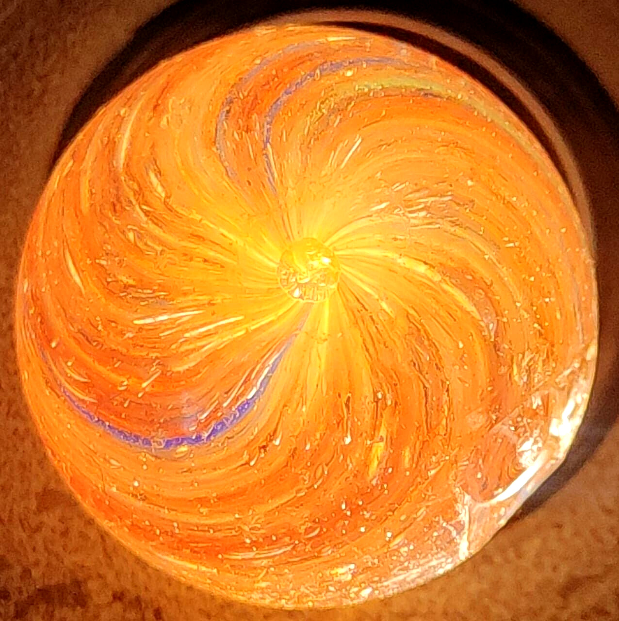 TOY MARBLE onionskin light shrunken tornado swirl ,0.96” mica pink, blue EOC