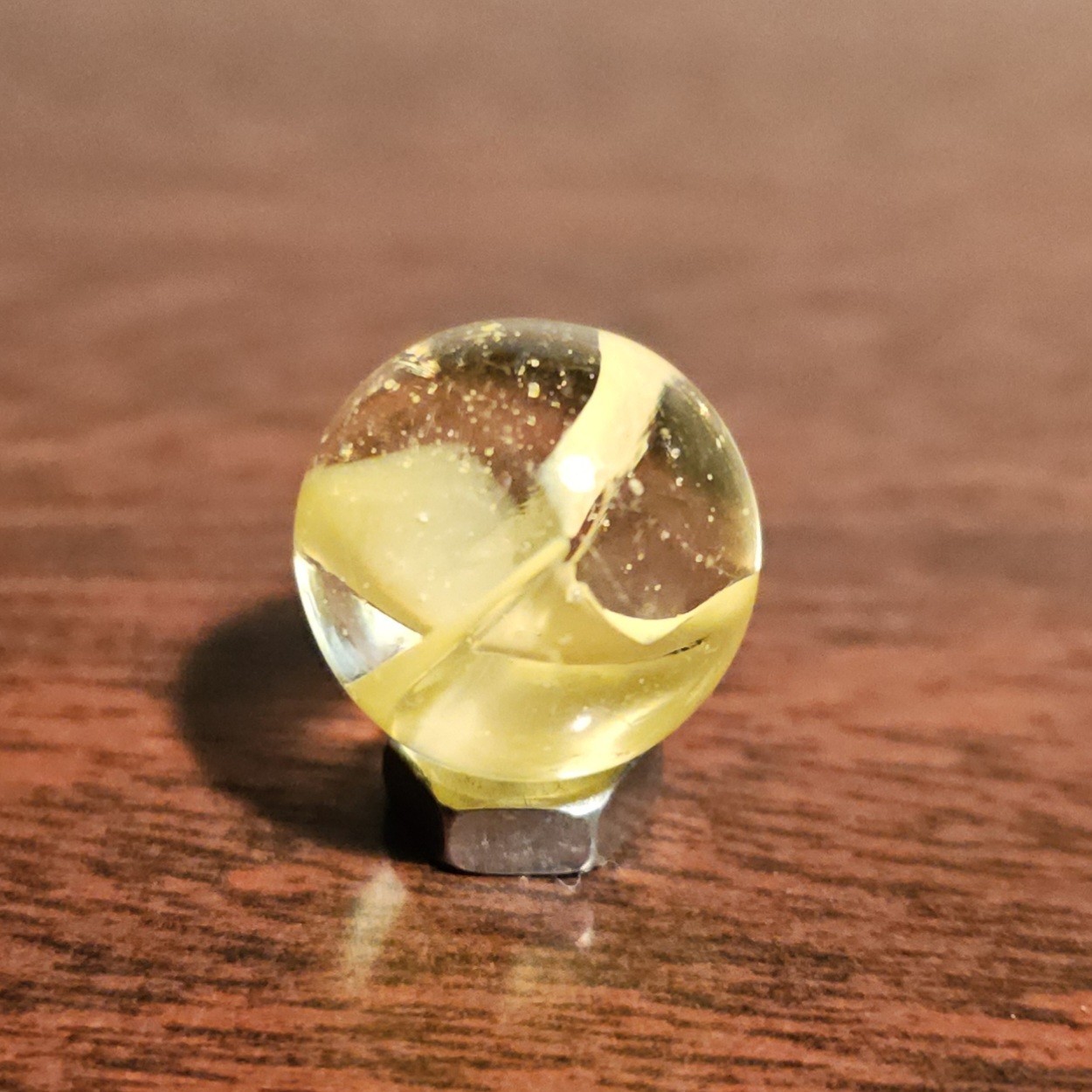 Vintage CE Bogard Cadmium Glow Yellow 4-Lobe Floppy .593″ Glass Marble
