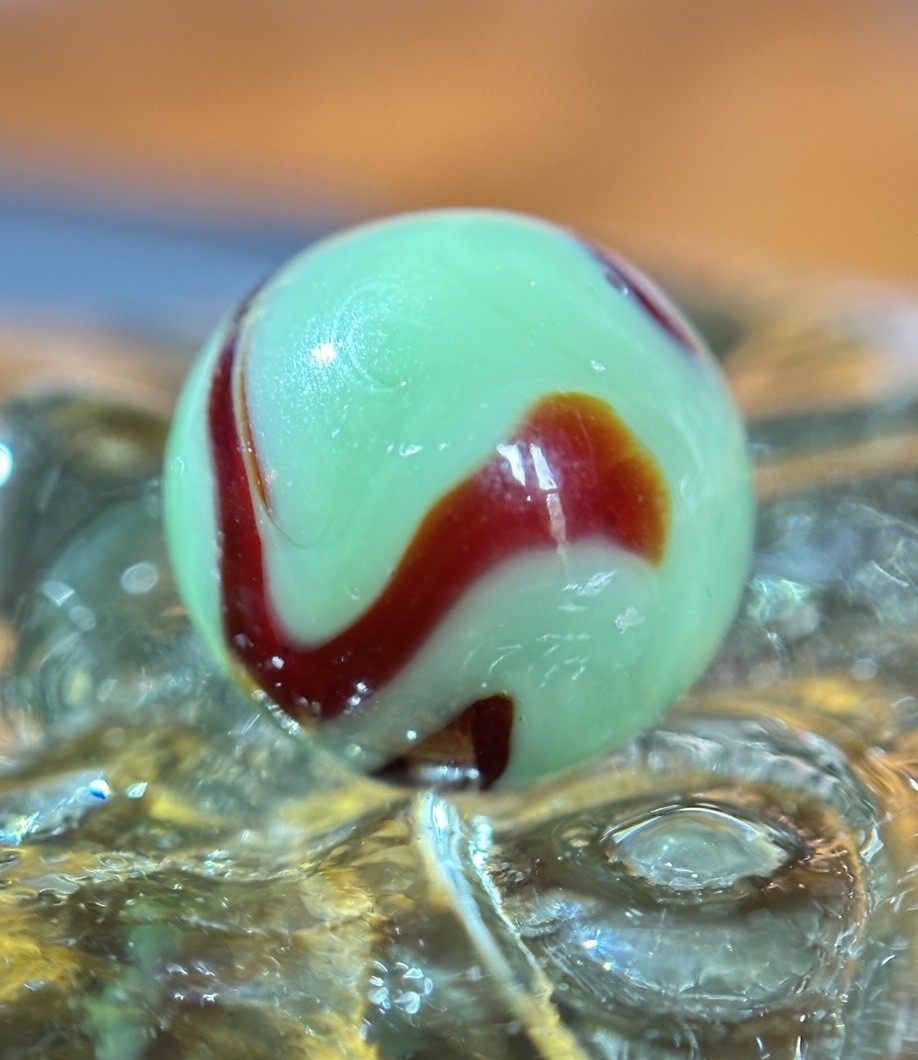 Vintage Alley Agate Swirl St. Mary’s Marble Mint .62” Green & Red W/horsehair