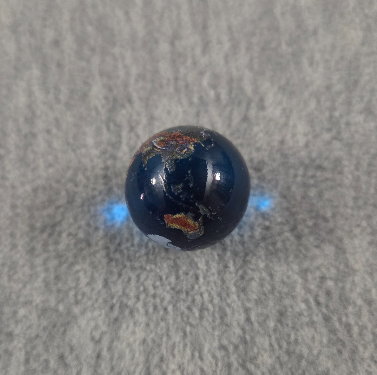 Earth Globe Blue Glass Marble with Art Continents Approximately 22mm 7/8″ Used