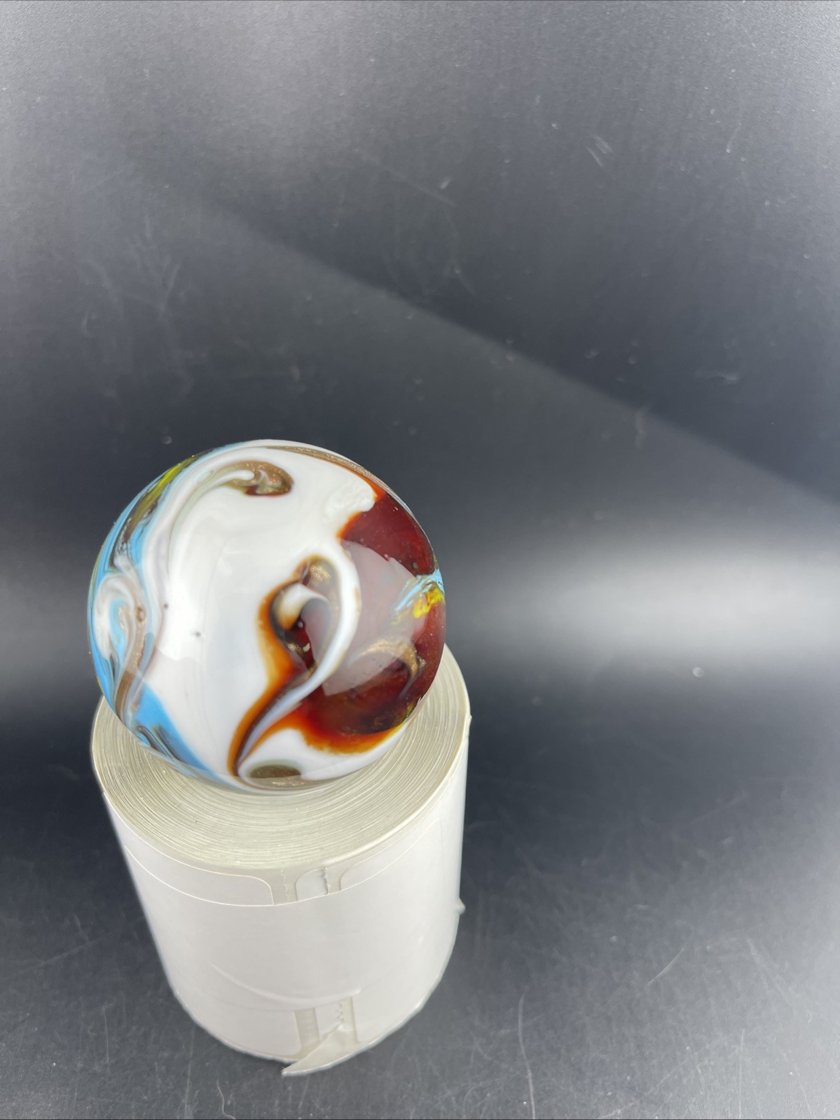 Large Swirl Marble 50.21mm Yellow Blue Copper Shooter