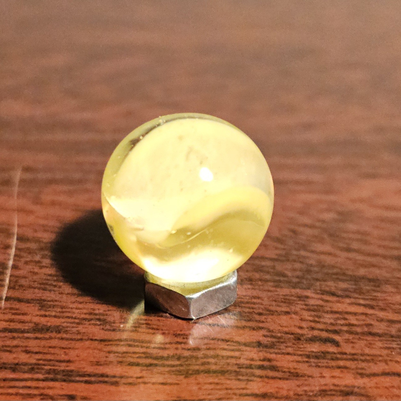 Vintage CE Bogard Cadmium Glow Yellow 4-Lobe Floppy .593″ Glass Marble