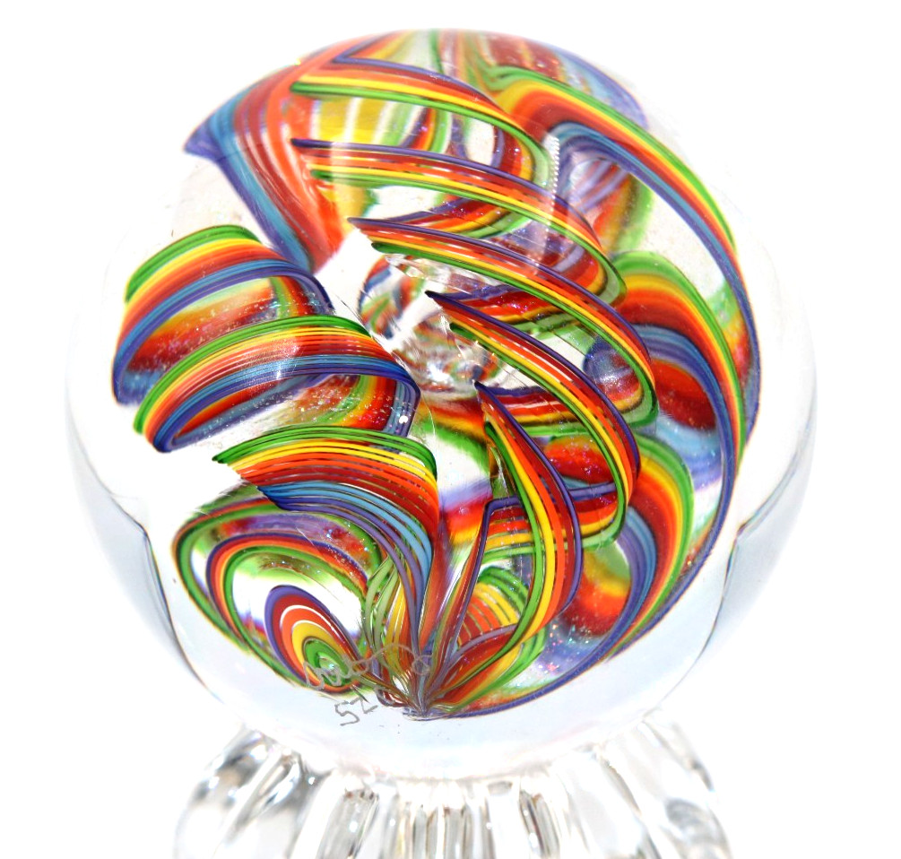 AWESOME Dichroic Cane JAMES ALLOWAY Art Glass Paperweight QUADMANIA Marble 2.6″