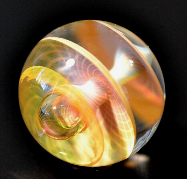 COHESION GLASS MARBLE/1.340″-3 SPINNING BOWLS-YELLOW, PEACH,PINK,TANGERINE,GOLD