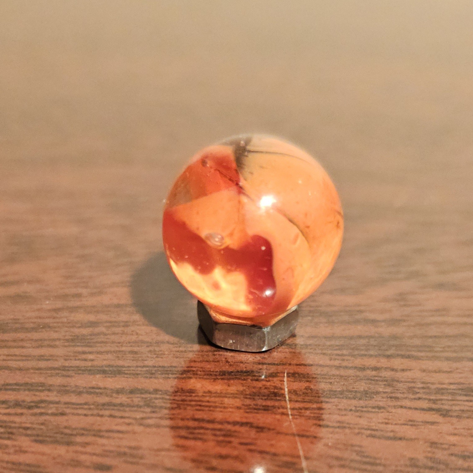 Vintage CE Bogard Orange Floppy 4-Lobe .625″ Glass Marble